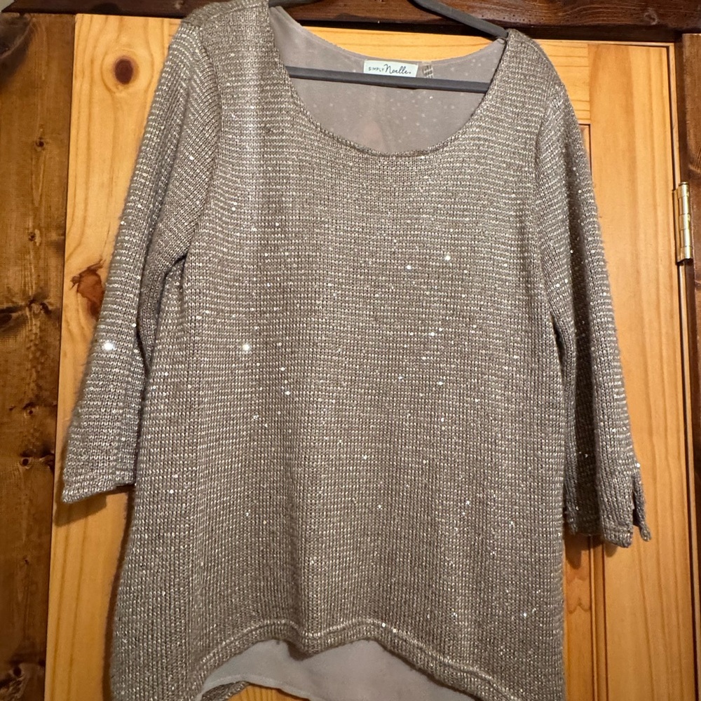 Golden Sequin Knit Sweater Top